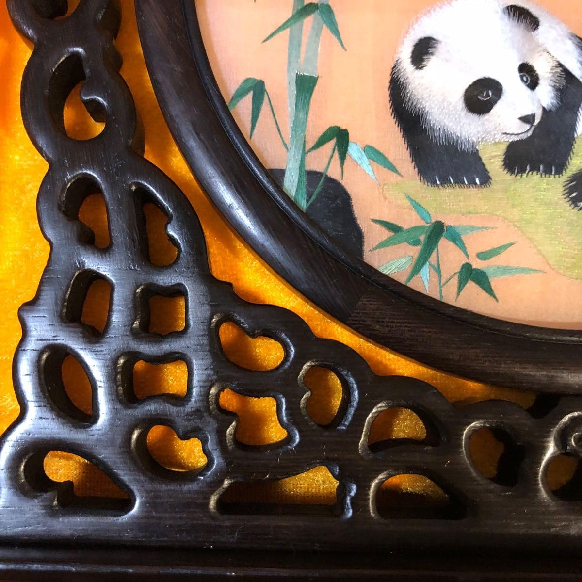 Amazon.co.jp: 中国民芸品 パンダ 両面刺繍 置物 中国蘇州伝統工芸品