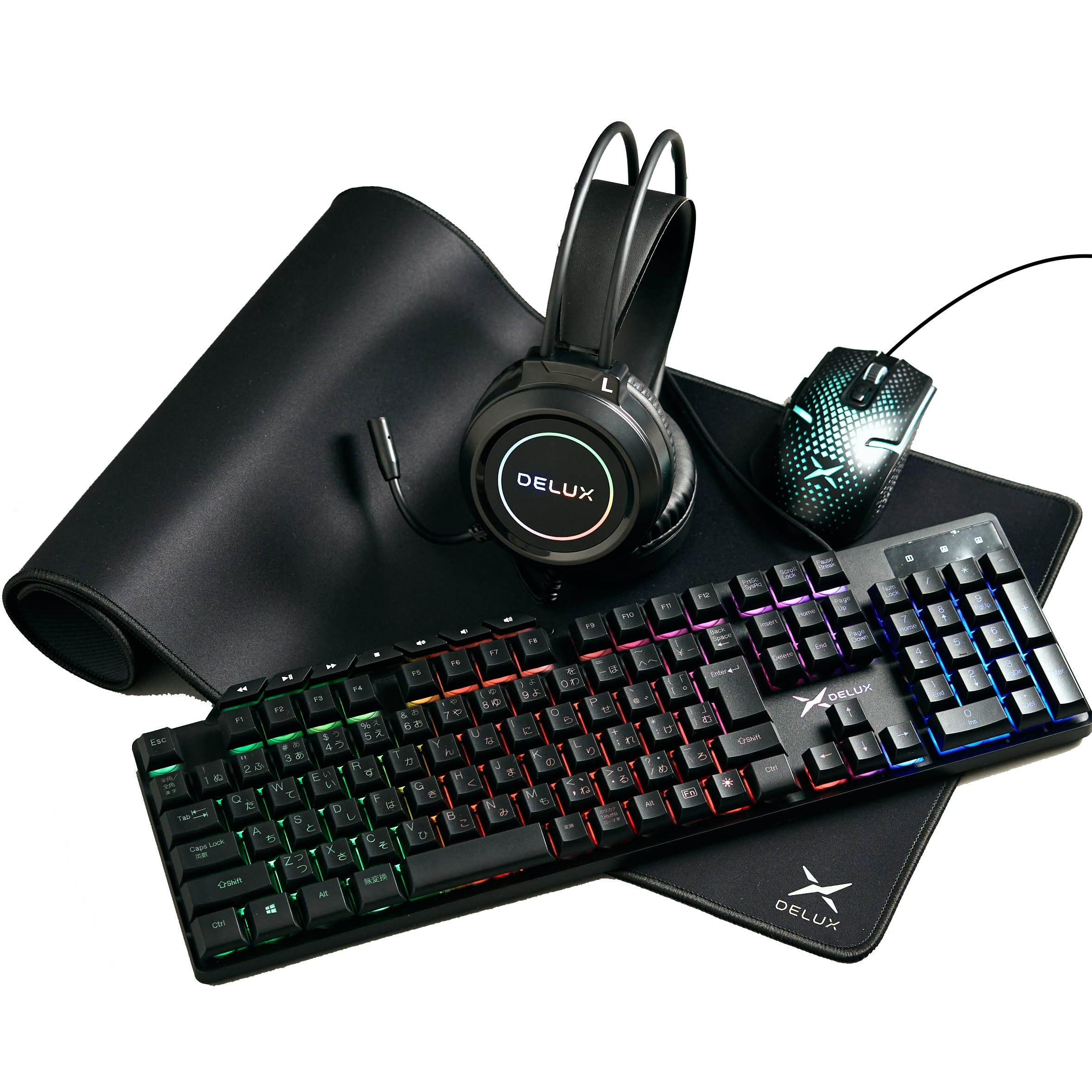Amazon.co.jp: DELUX 光るゲーミングデバイス4点セット ブラック 日本