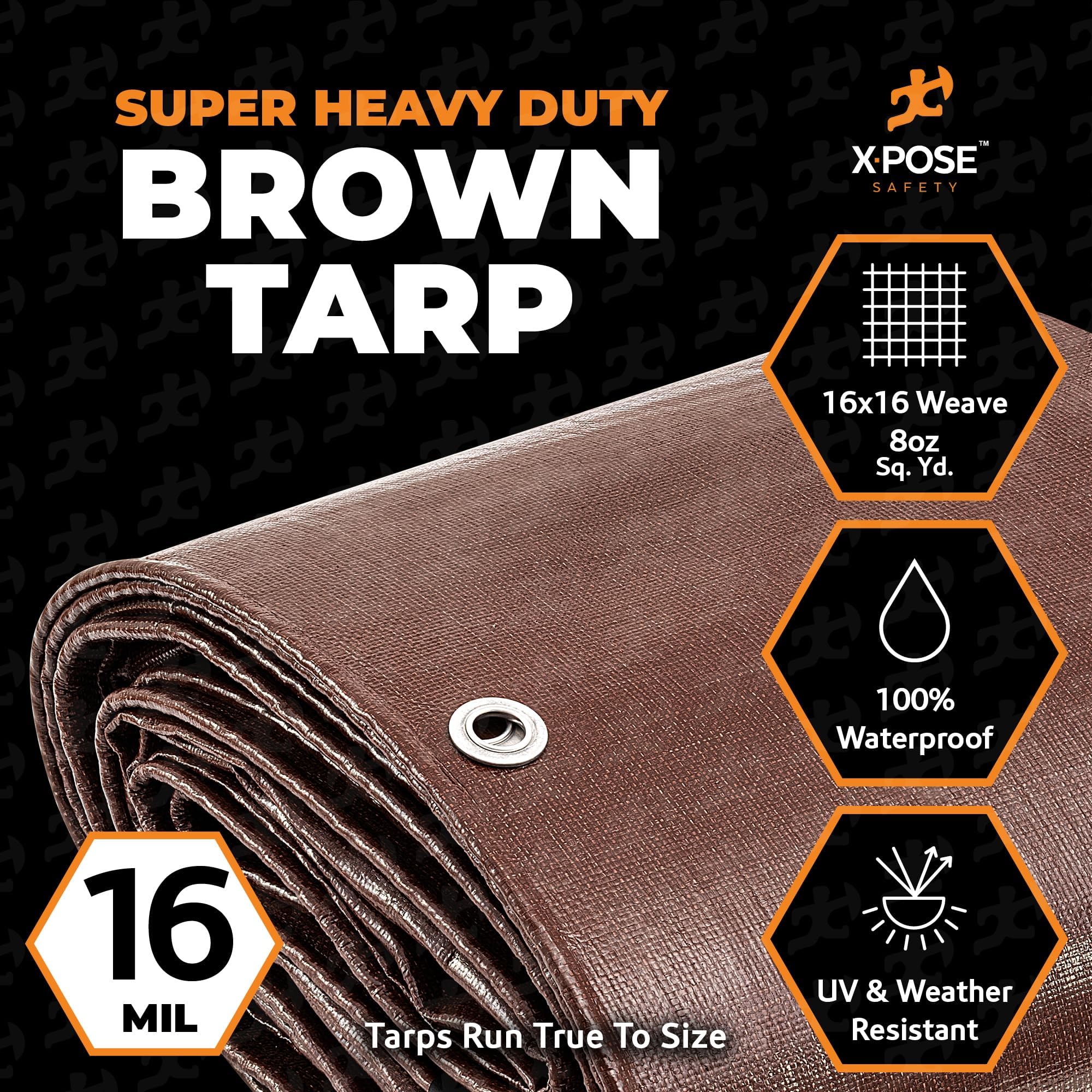 6' x 8' Super Heavy Duty 16 Mil Brown Poly Tarp Cover - Thick