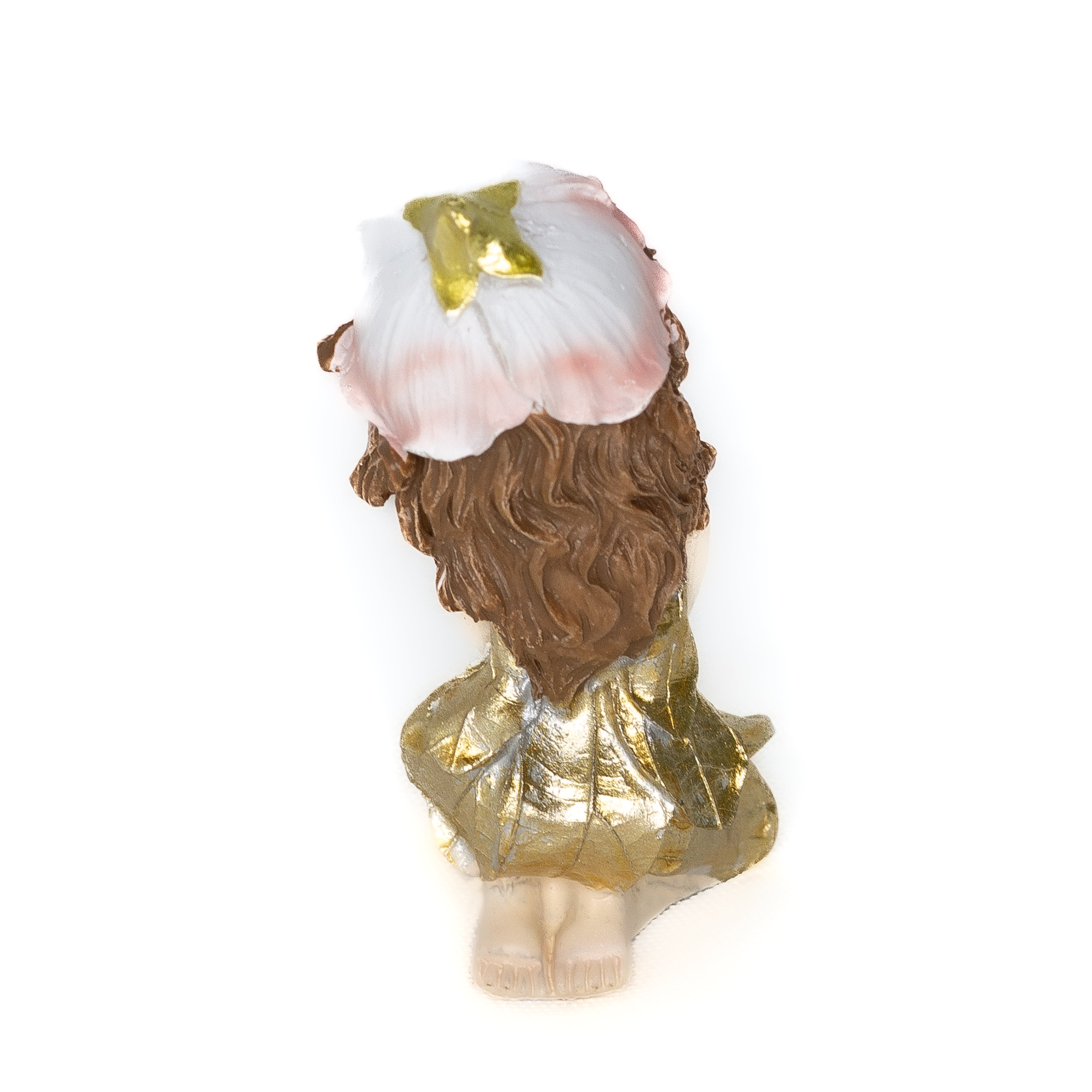 Golden Wing Fairy Kneeling with Hibiscus Hat