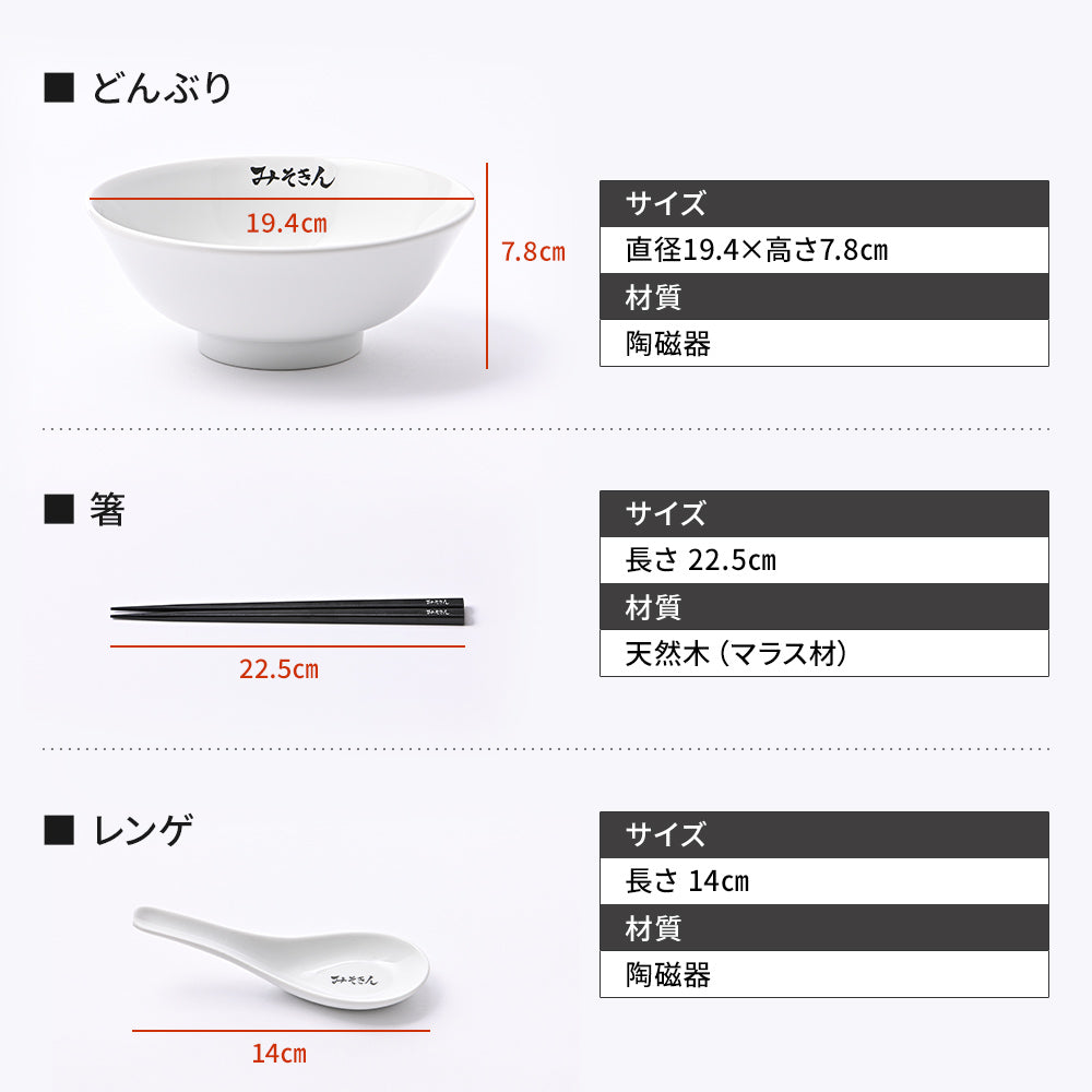 みそきんどんぶりセット（どんぶり・箸・レンゲ）