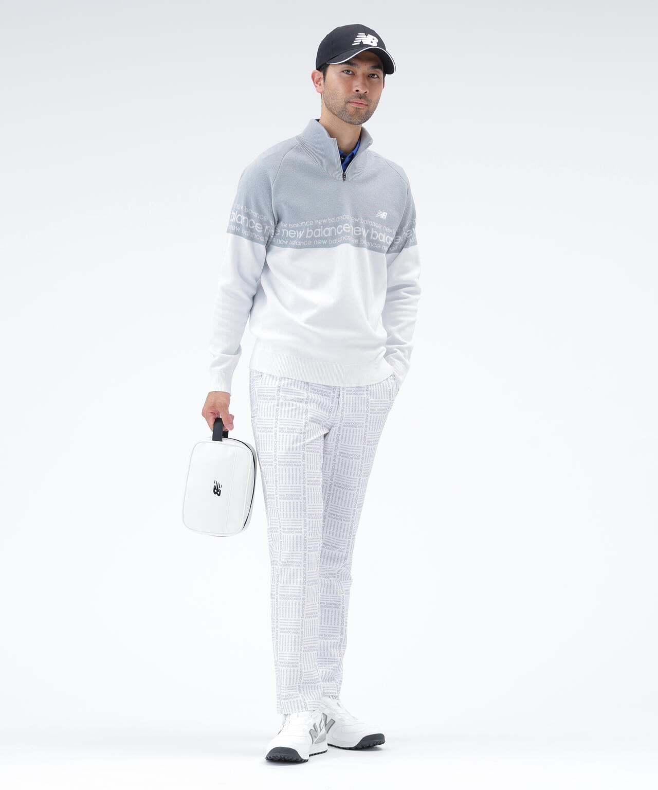 ロゴライン 軽量 ハーフジップ スタンド ニット プルオーバー (MENS