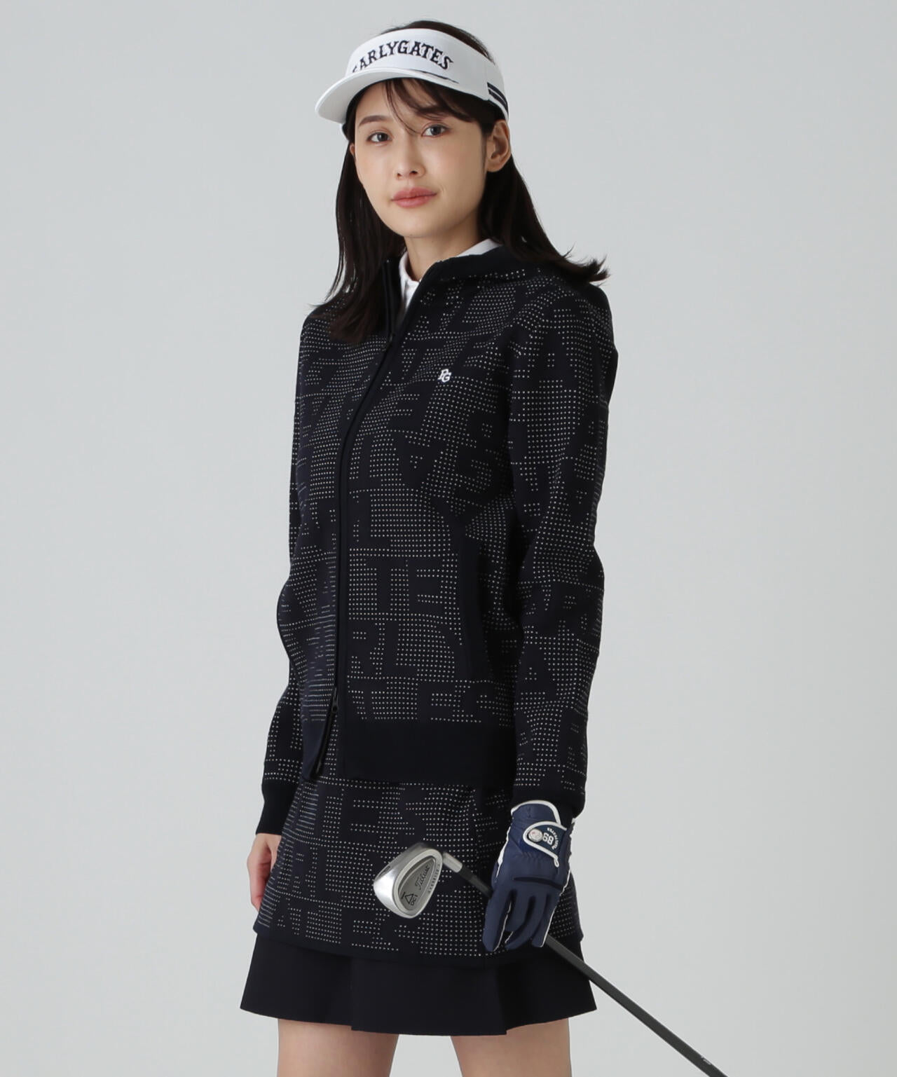 12Gダブルジャガードロゴ総柄フルジップニットフーディ | PEARLY GATES