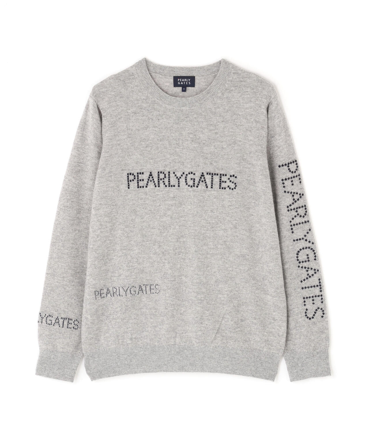 12G部分ジャガードカシミヤ100クルーネックニットプルオーバー