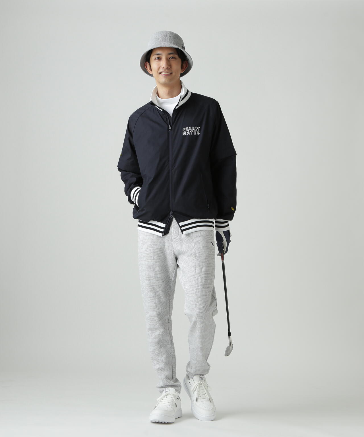 PG is PG ロゴジャガードポリエステルタフタジップアップブルゾン