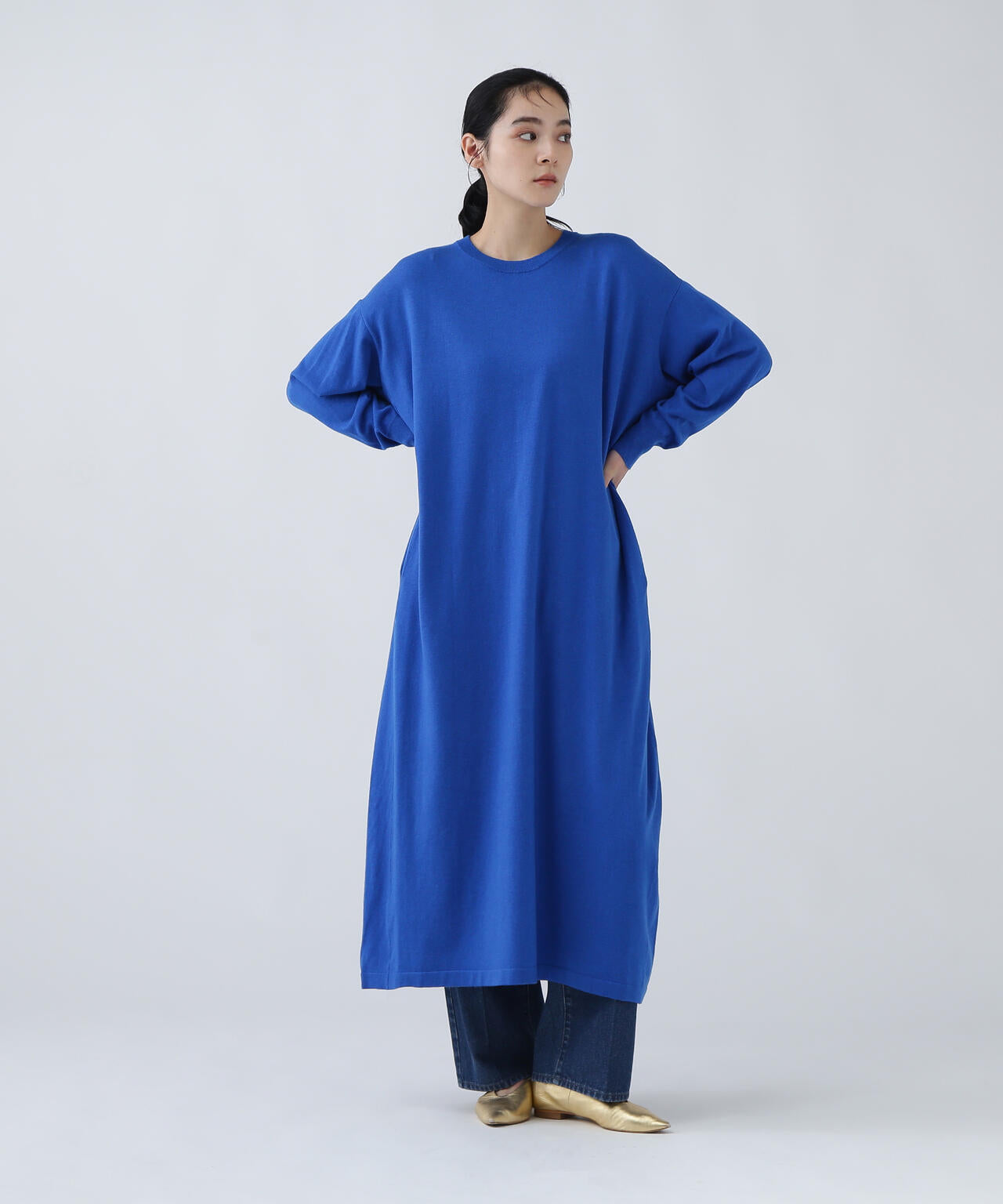 瞬間コーデ】静電気軽減テープ使用くびれ自在ニットマキシワンピース