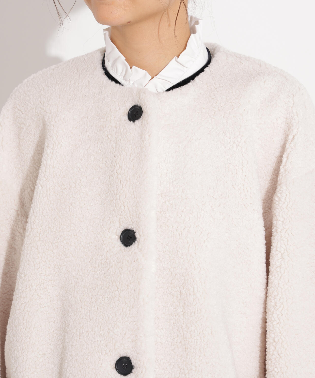 岸本セシルさん着用】ノーカラーボアブルゾン | N. Natural Beauty