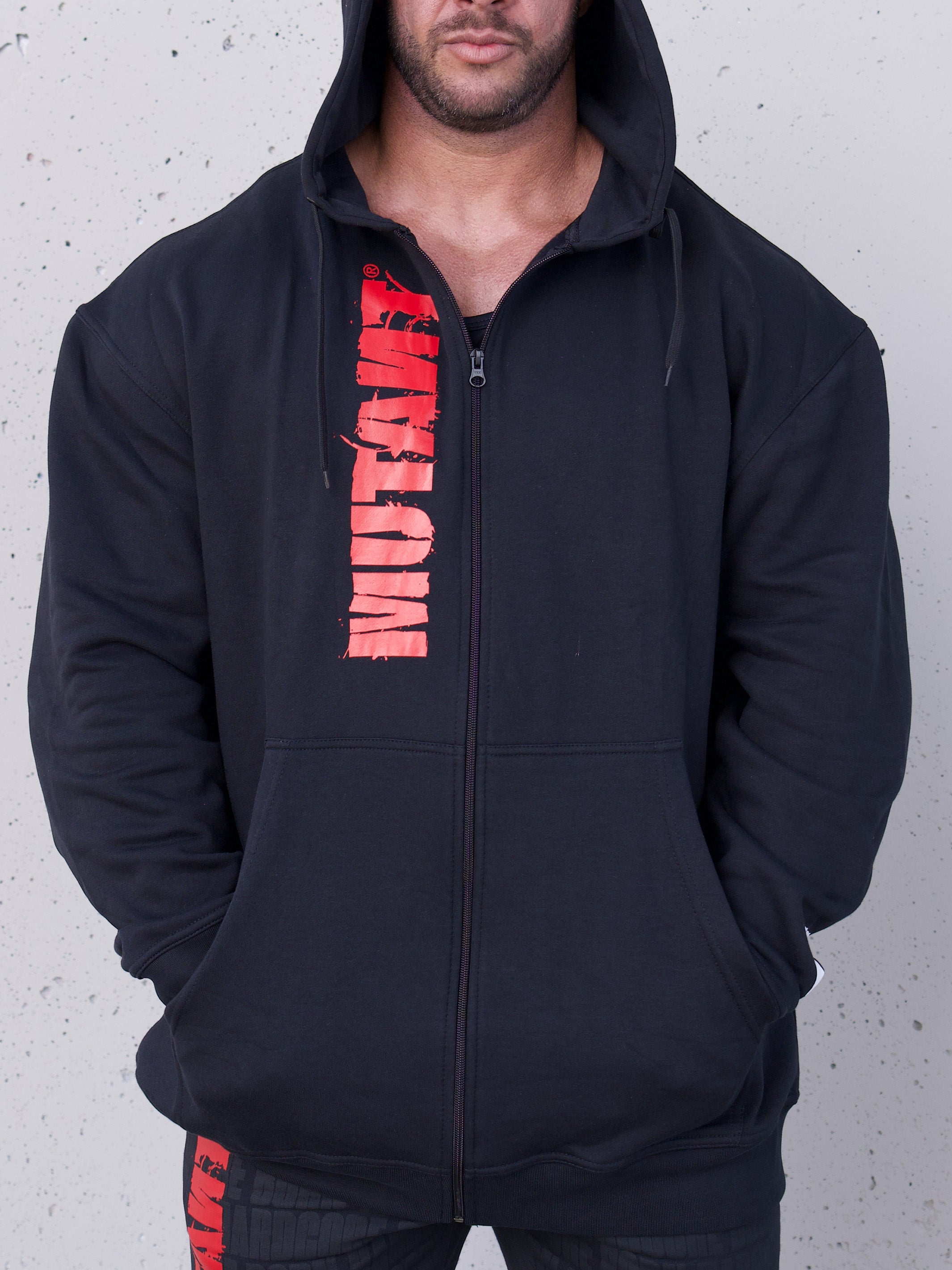 MUTANT® BORN HARDCORE Graffiti Zip-Up Gym Hoodie (Black) 5XL