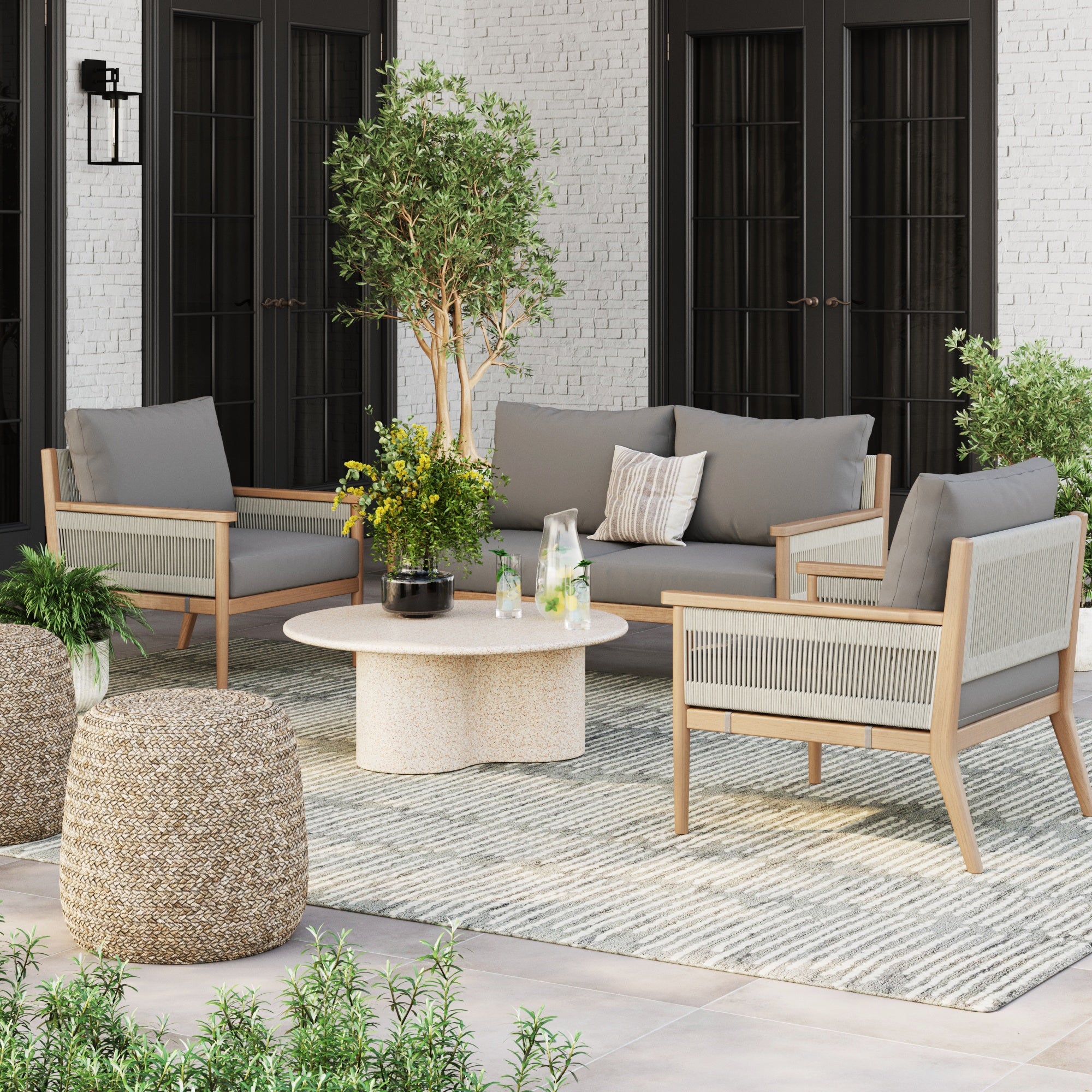 Kayden Wood & Rope Outdoor Patio Cushioned Arm Chair | Nathan James