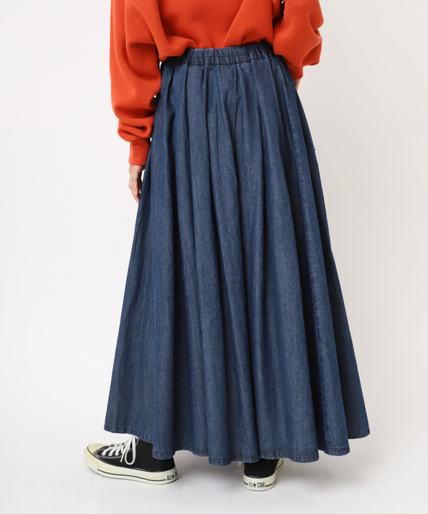 G1085 綿/麻デニムのプルオンロングスカート(F ストーンバイオ