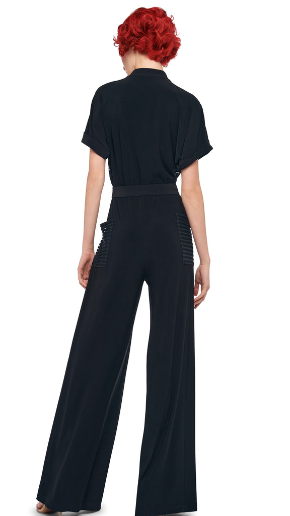 GERALYN SHORT SLEEVE JUMPSUIT – Black – Norma Kamali