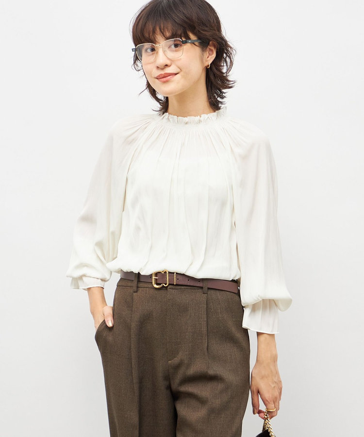ウォッシャブル2WAY割繊衿フリルブラウス（5-0035-6-01-006