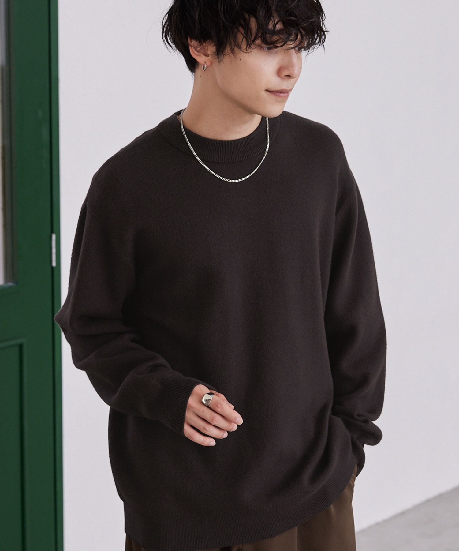 スウェットライクウォッシャブル ルーズセミモックネックニット MONO