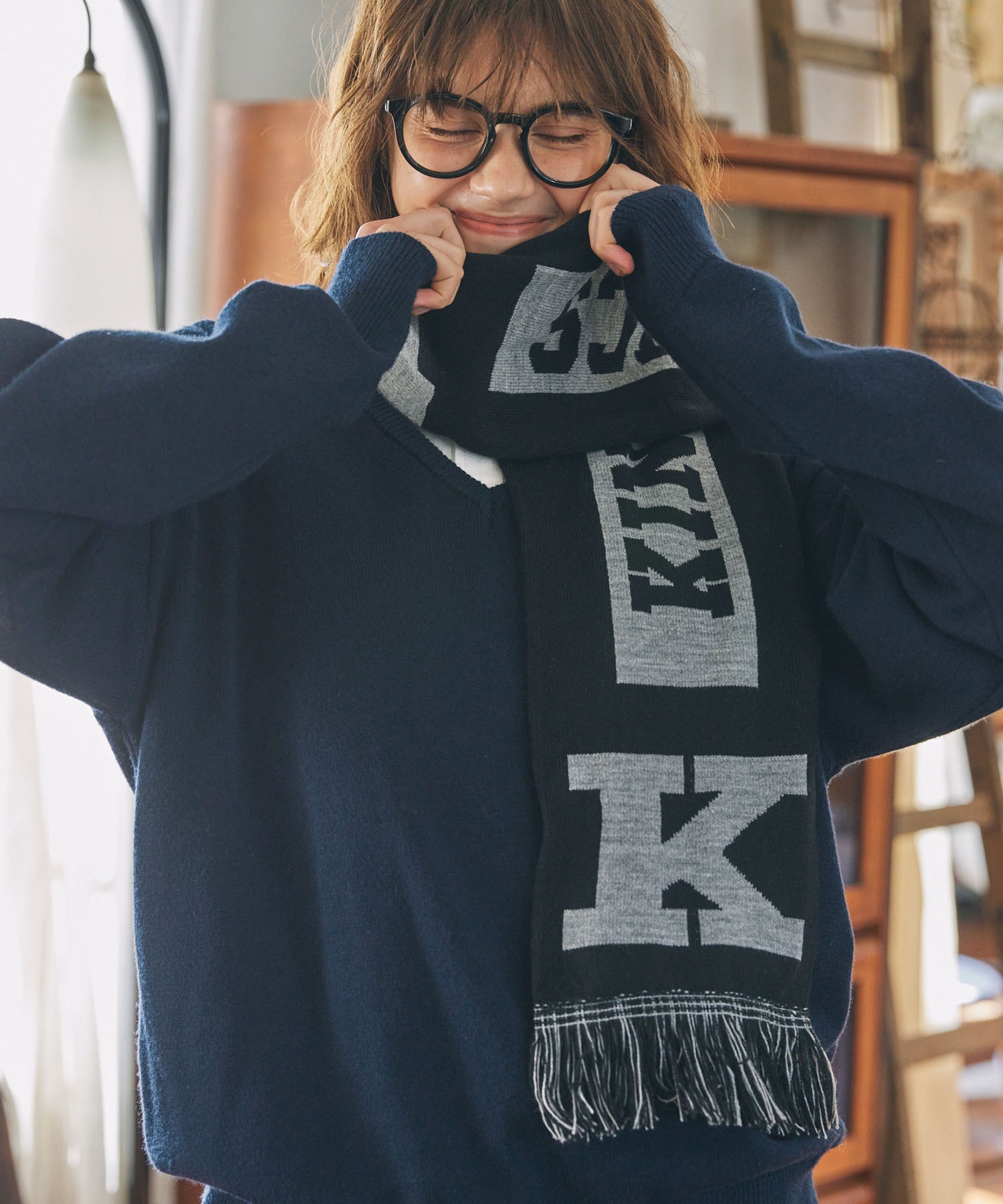 ジャガード グラフィック サッカーマフラー MONO-MART LADY'S│MONO