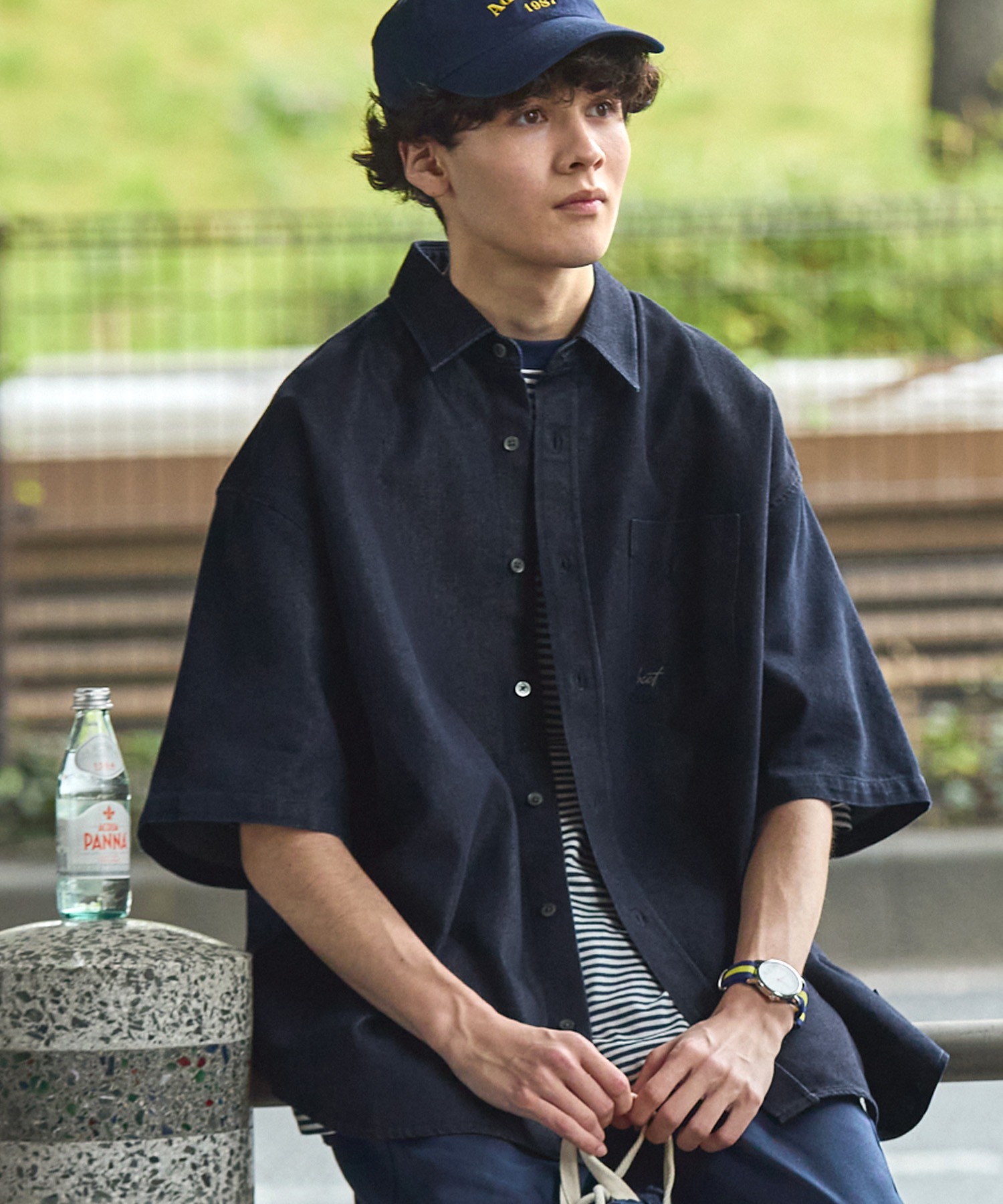 HECT】Big Regular collar Logo S/S Denim Shirt / ビッグシルエット