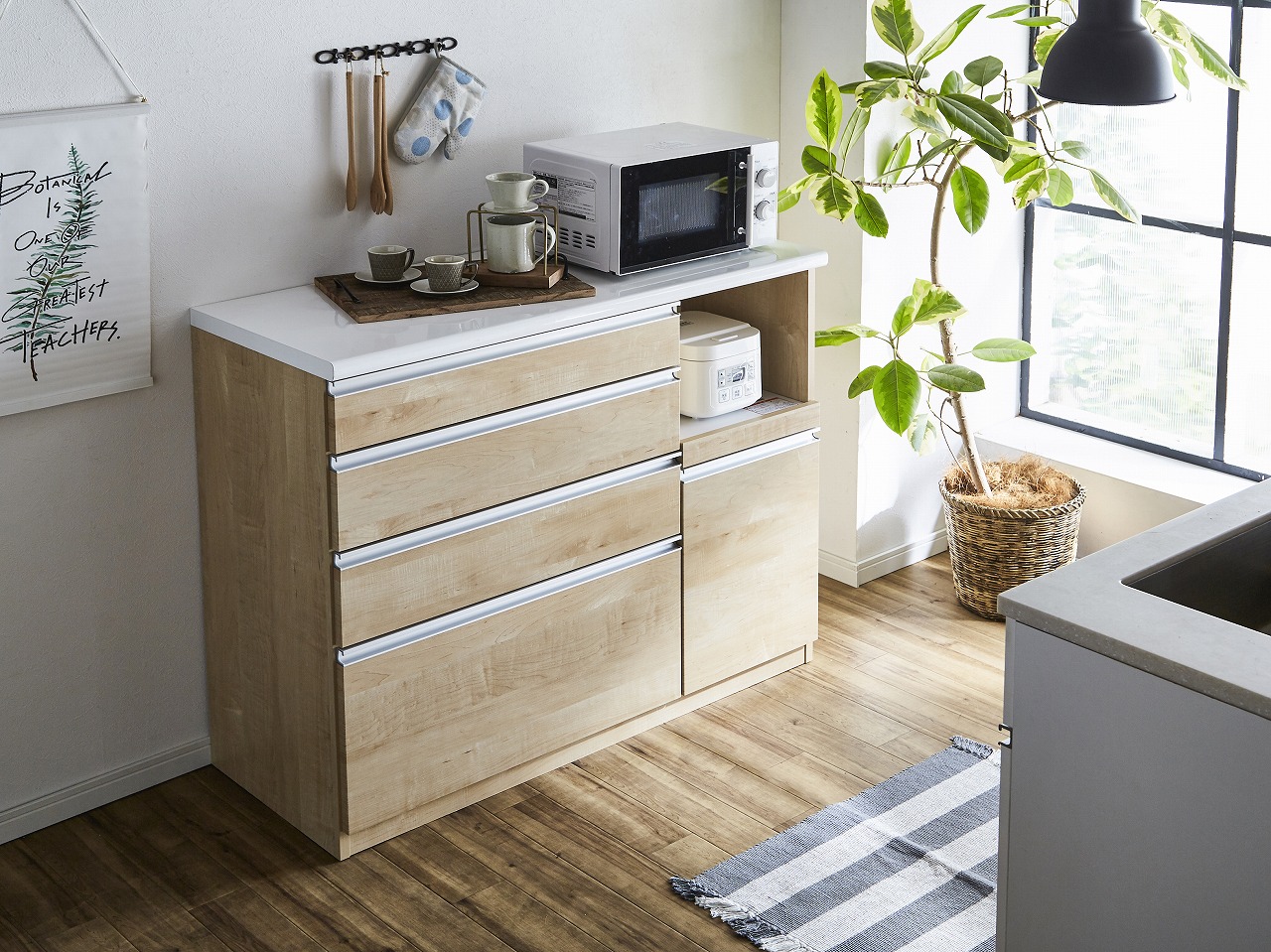 幅119.5 奥行48 高さ100】エイント120キッチンカウンター | 大川家具