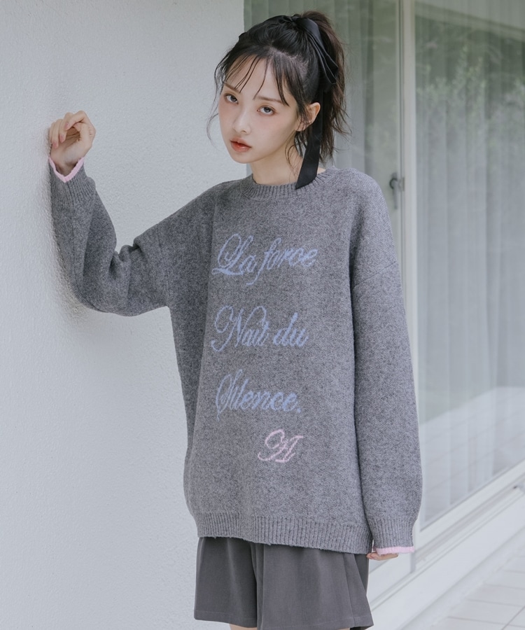 ラインロゴjqミドルニットプルオーバー(M CHARCOAL GRAY): トップス