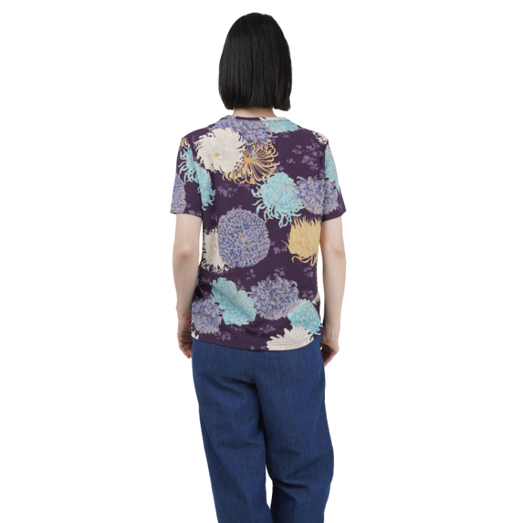 花柄 半袖Tシャツ ＜彩り菊蔦文様/紫＞ | 京友禅アロハシャツ【Pagong