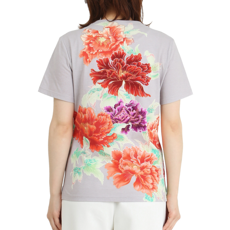 花柄 半袖Tシャツ ＜富貴花/鼠橙＞ | 京友禅アロハシャツ【Pagong