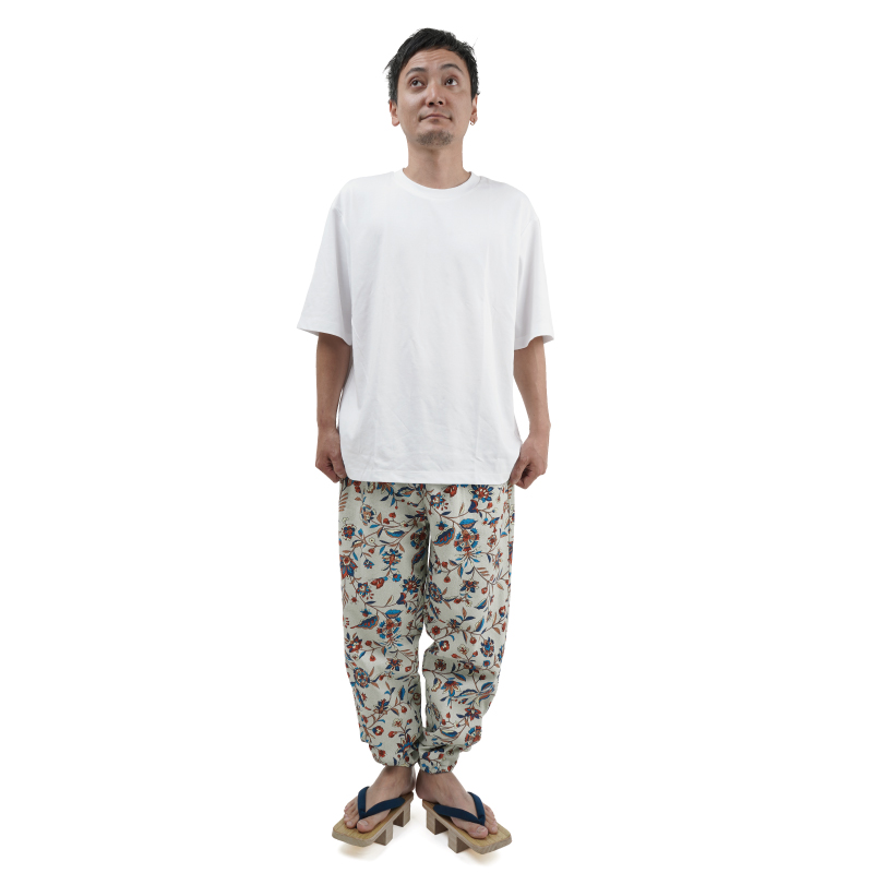 和柄 友禅パンツ ＜花更紗/砂色＞ | 京友禅アロハシャツ【Pagong】公式