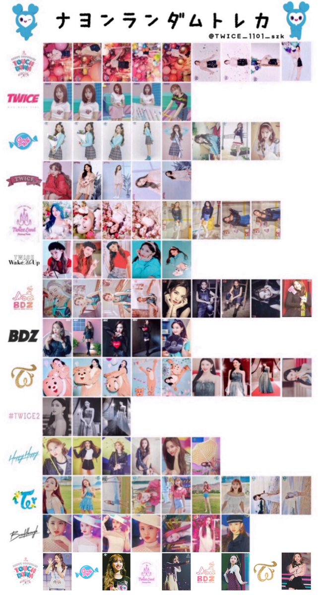 ナヨン、ジョンヨン、モモ、サナのランダムトレカのリストです