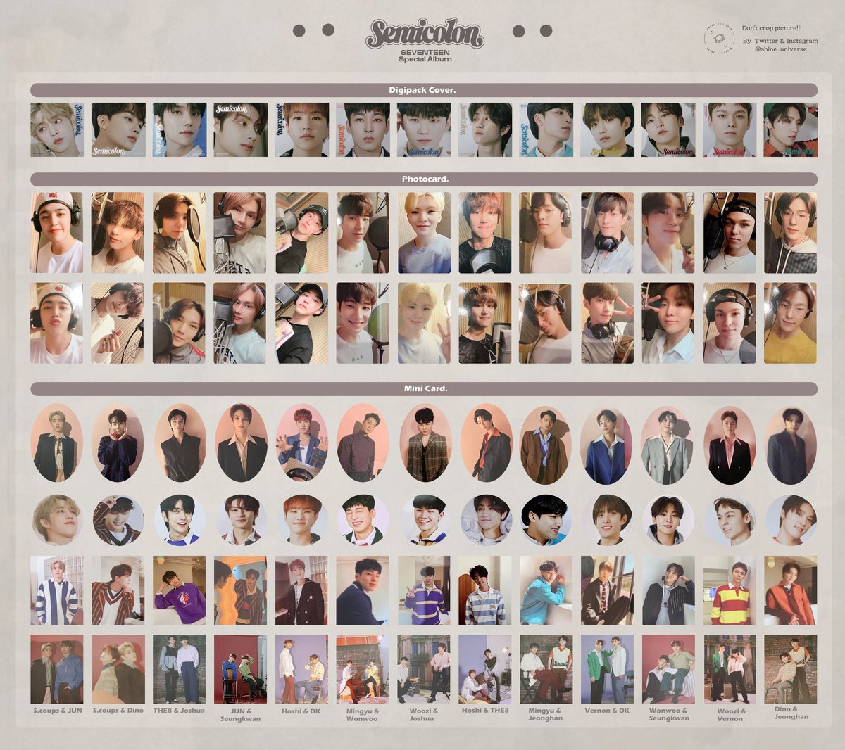 全員の付属品一覧 SEVENTEEN セブチ セミコロン semicolon トレカ 一覧