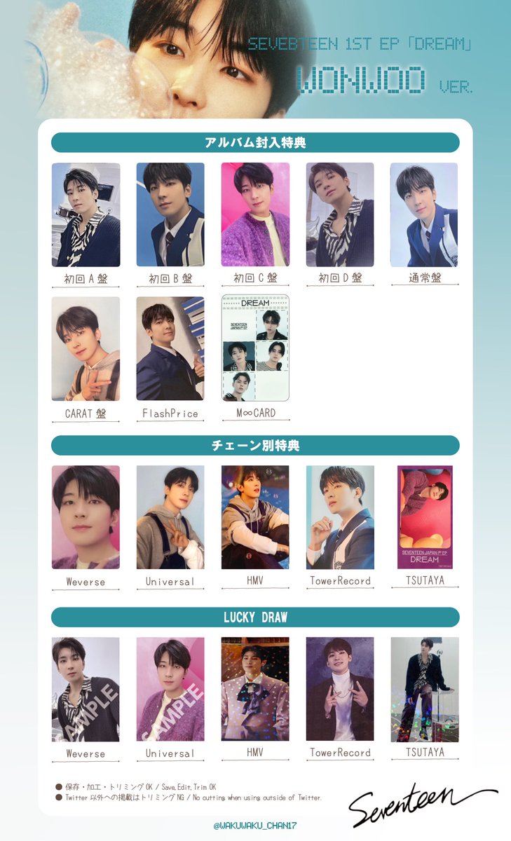 SEVENTEEN セブチ DREAM 1stEP トレカ 交換 一覧 template 세븐틴 트레