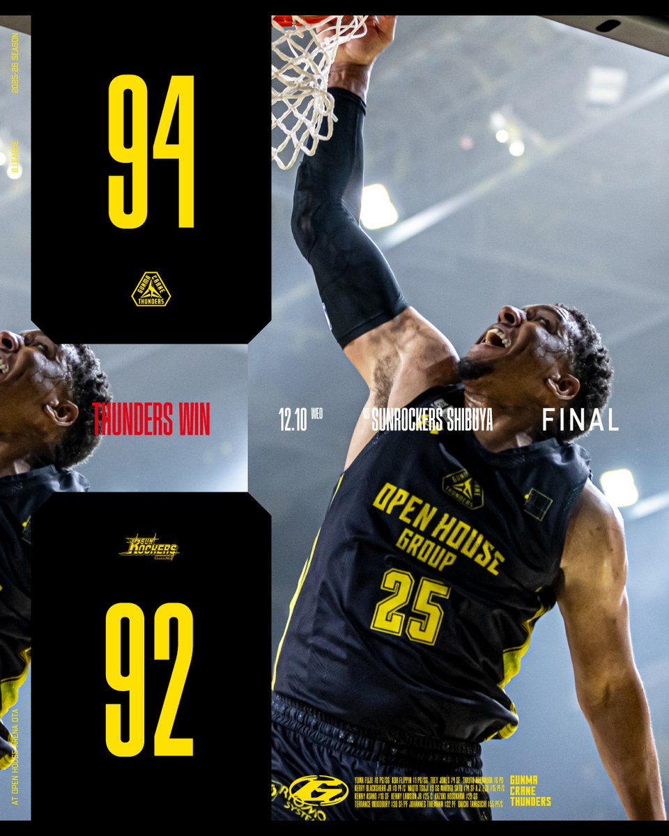 ⚡️試合レポート⚡️ 12/10(水) #群馬クレインサンダーズ 94-92 #サン