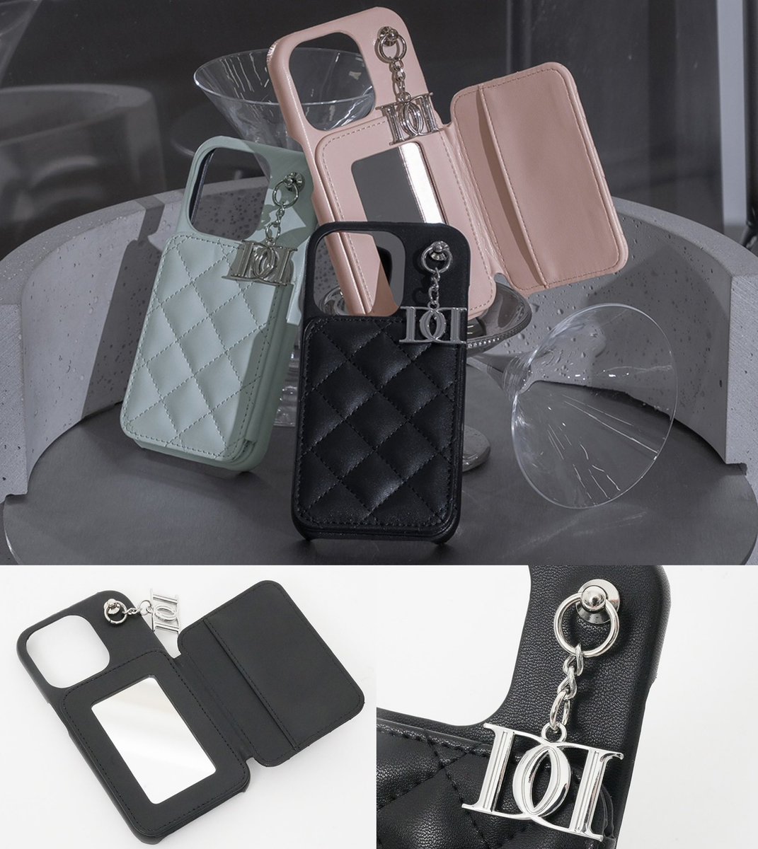 揺れるDDチャームが可愛すぎる♡ 上品キルティング×ミラー付きで実用性