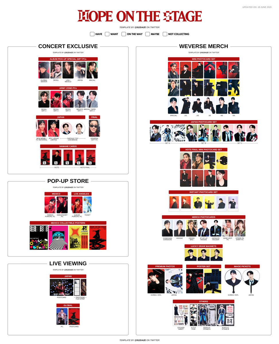 BTS J-HOPE HOBI HOTS HOS TOUR PC PHOTOCARD WISHLIST WL TEMPLATES