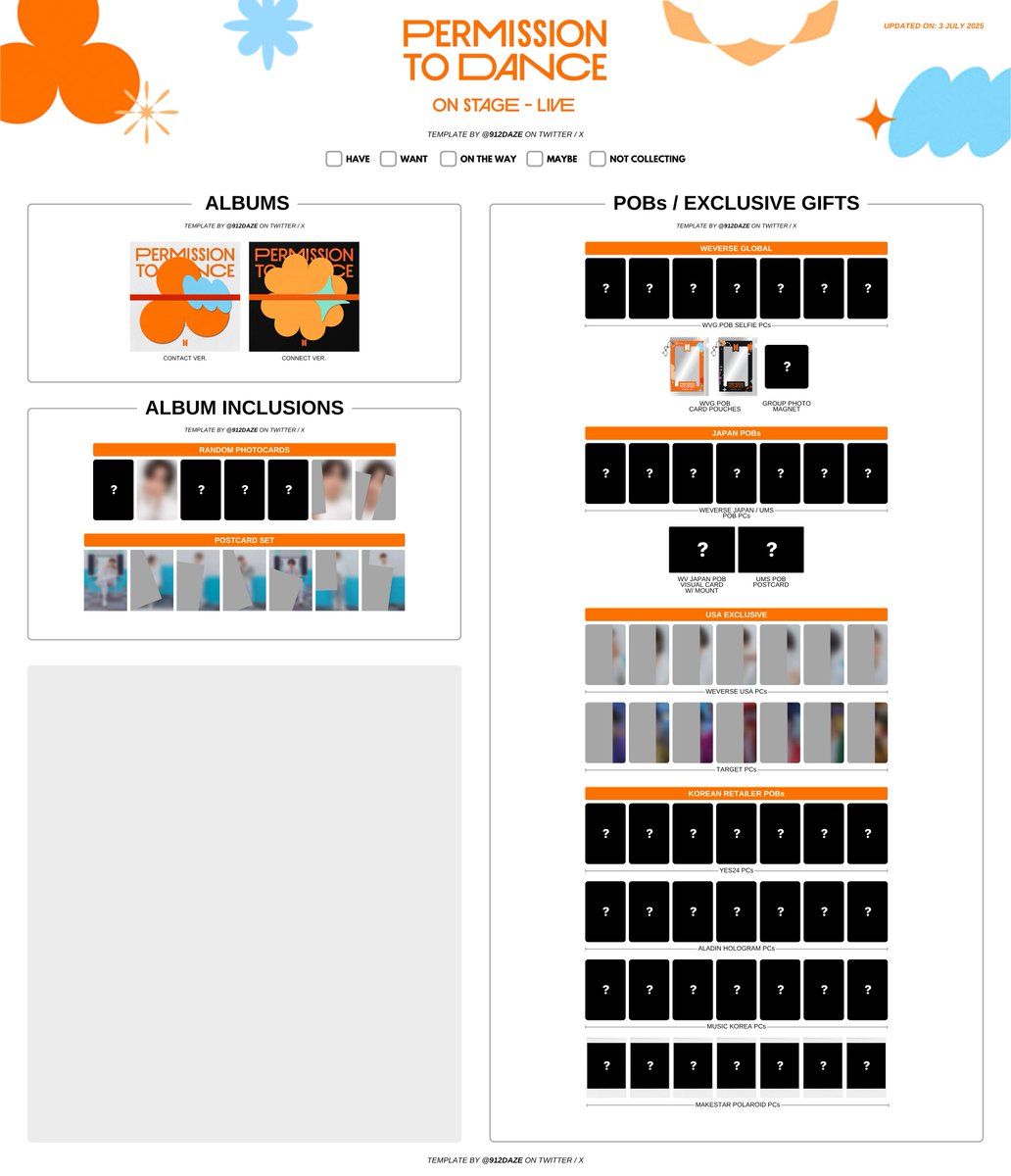 BTS PERMISSION TO DANCE ON STAGE PTD PC PHOTOCARD WISHLIST WL