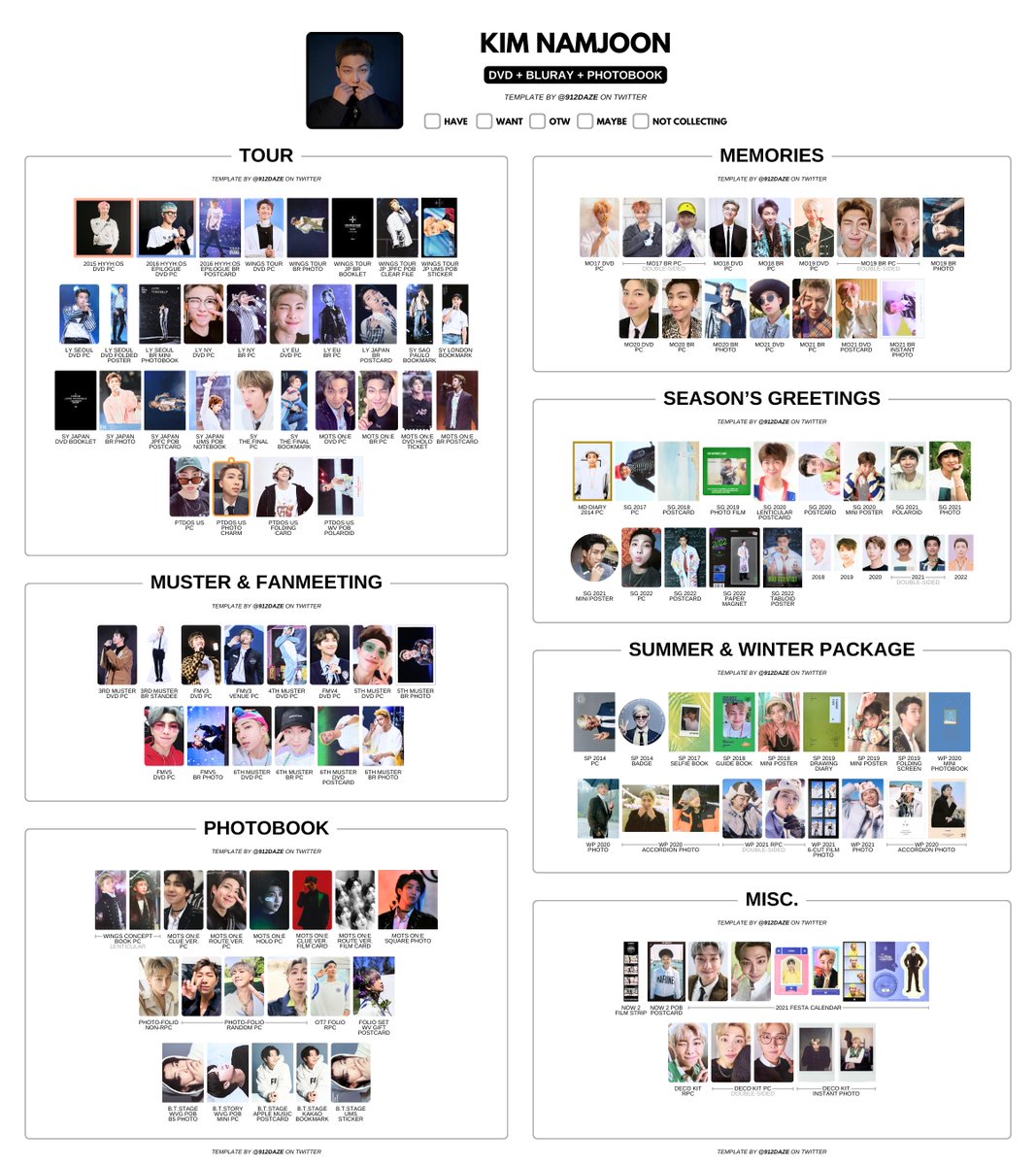 BTS KOREAN JAPANESE DVD BLURAY PCs PHOTOCARD WISHLIST TEMPLATES