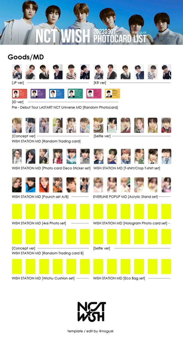 NCT WISH トレカ一覧 photocard list ・グッズ・MDトレカ ・封入トレカ