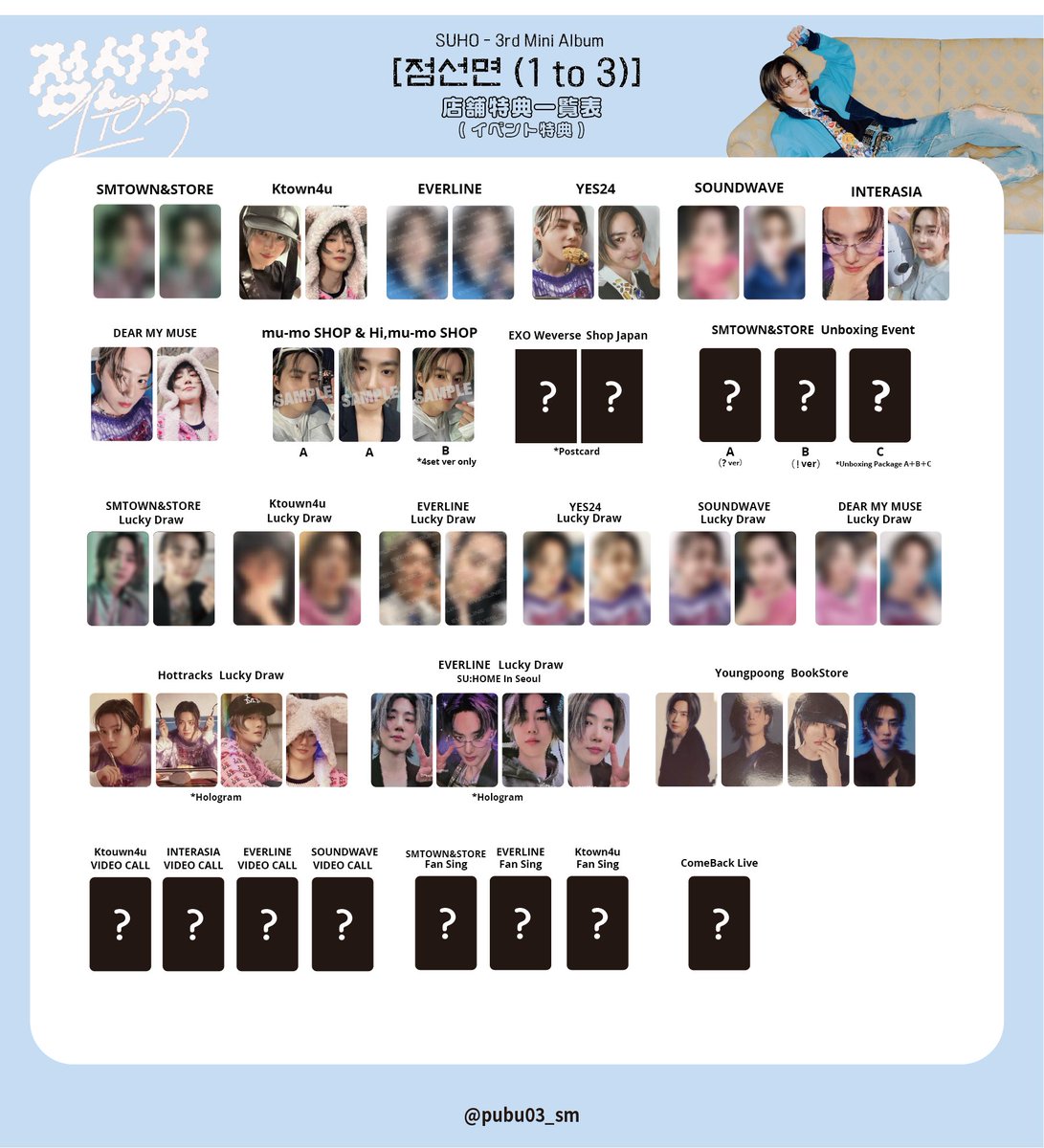 🆕 EXO - SUHO 수호 '점선면 (1 to 3)' トレカ 一覧表 포카 리스트