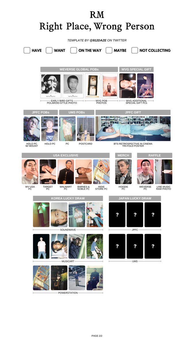 BTS RM NAMJOON SOLO ALBUM RIGHT PLACE WRONG PERSON PHOTOCARD