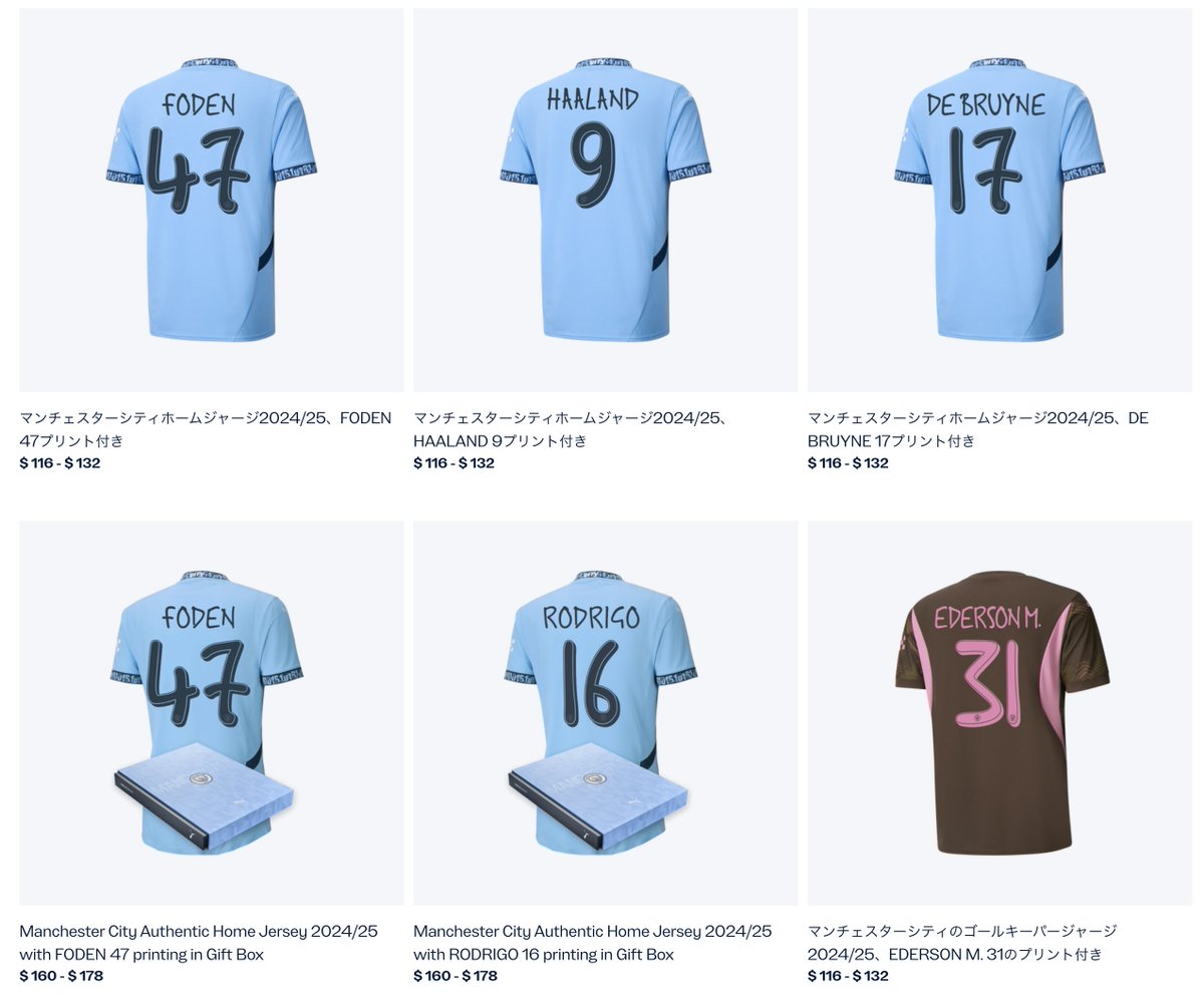 マンチェスター・シティの2024/25カップ戦用背番号フォントは