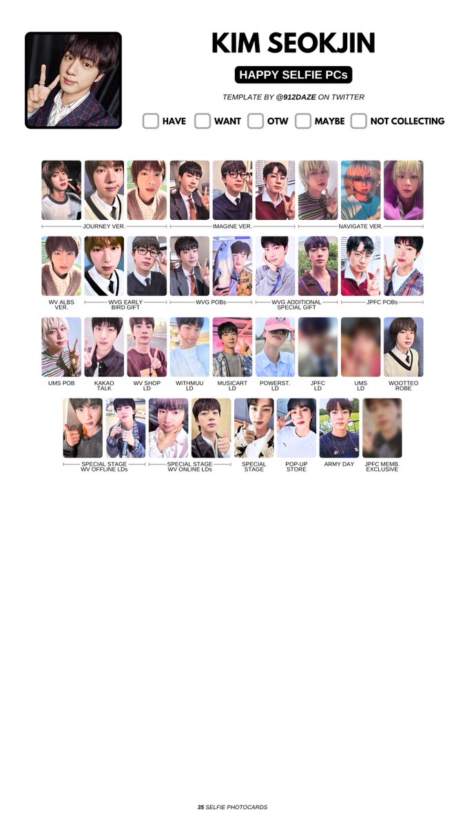 BTS JIN SEOKJIN ALBUM PC PHOTOCARD WL WISHLIST TEMPLATE