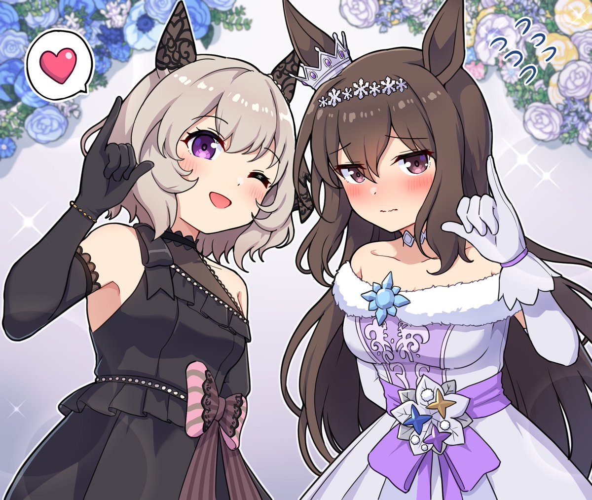 白黒ドレスのアヤベさんとカレンちゃん ＃ウマ娘 #アドマイヤベガ