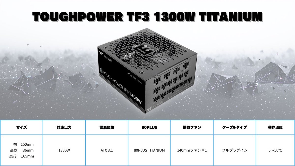 TOUGHPOWER TF3 1300W TITANIUM ATX 3.1に準拠、PCI Express 5.1対応