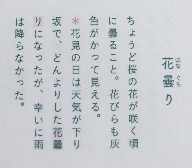 好きな言葉。 「花曇り ちょうど桜の花が咲く頃に曇ること。花びらも