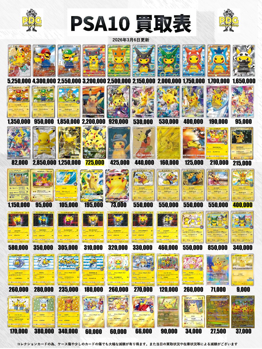 PSA買取表修正しました🙇‍♂️