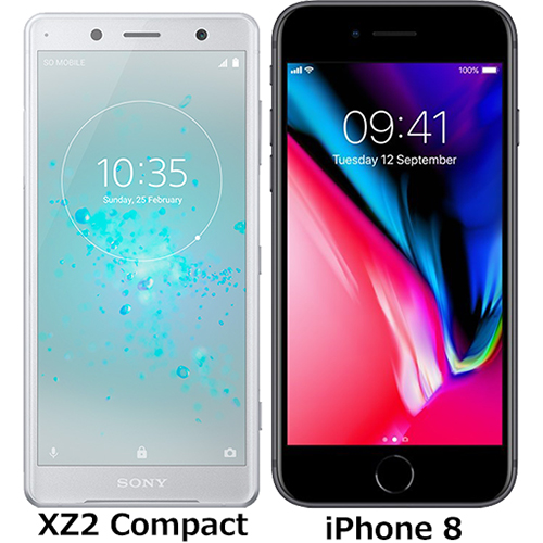Xperia XZ2 Compact」と「iPhone 8」の違い - フォトスク