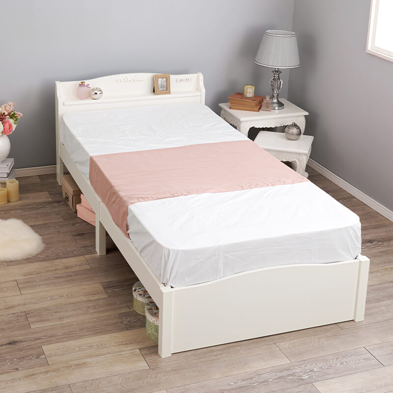 3分で組立できる可愛いすのこベッド 宮棚コンセント付き [シングル