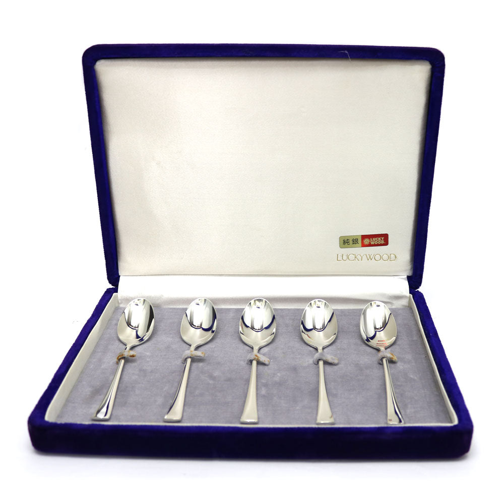 中古】 スプーン LUCKY WOOD製 5本 セット シルバー950 ユニセックス