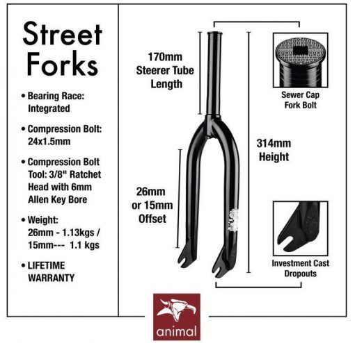 Animal Bikes Street Fork – 15mm – Black – Sams BMX
