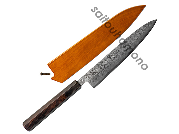 堺孝行銀三割込ダマスカスペティ黒檀八角柄の通販「サイトウ刃物店」