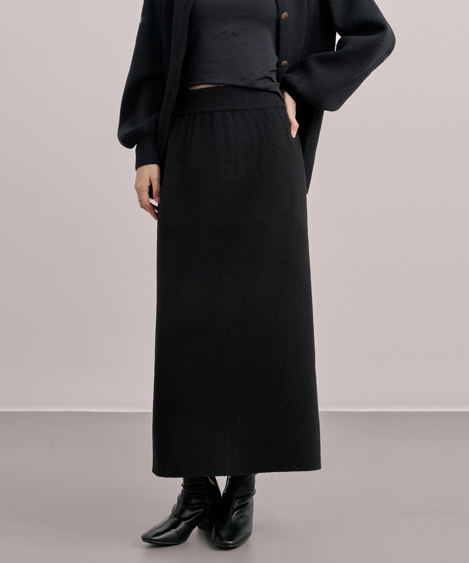 カーディガン×スカートニットセットアップsdp8095 ブラック – [公式