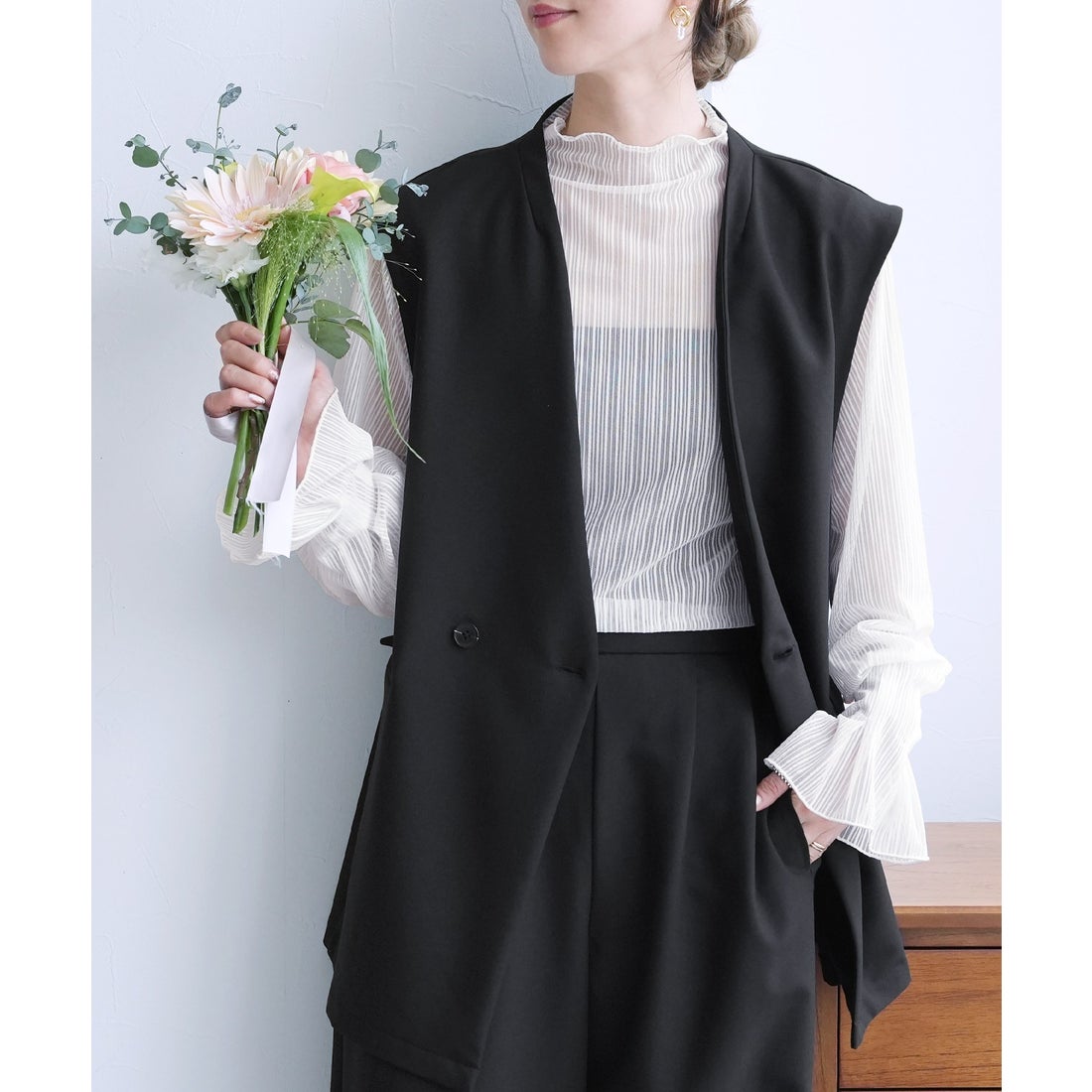 reca 『セットアップ可能』ノーカラーベスト（ブラック）/ bel-hr-0627