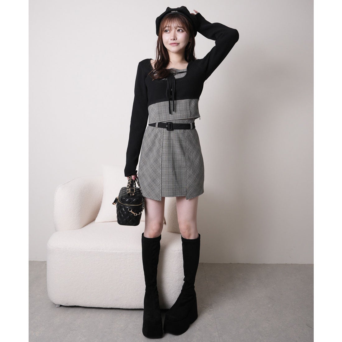 リップサービス LIP SERVICE コルセットチェックトップス （ブラック