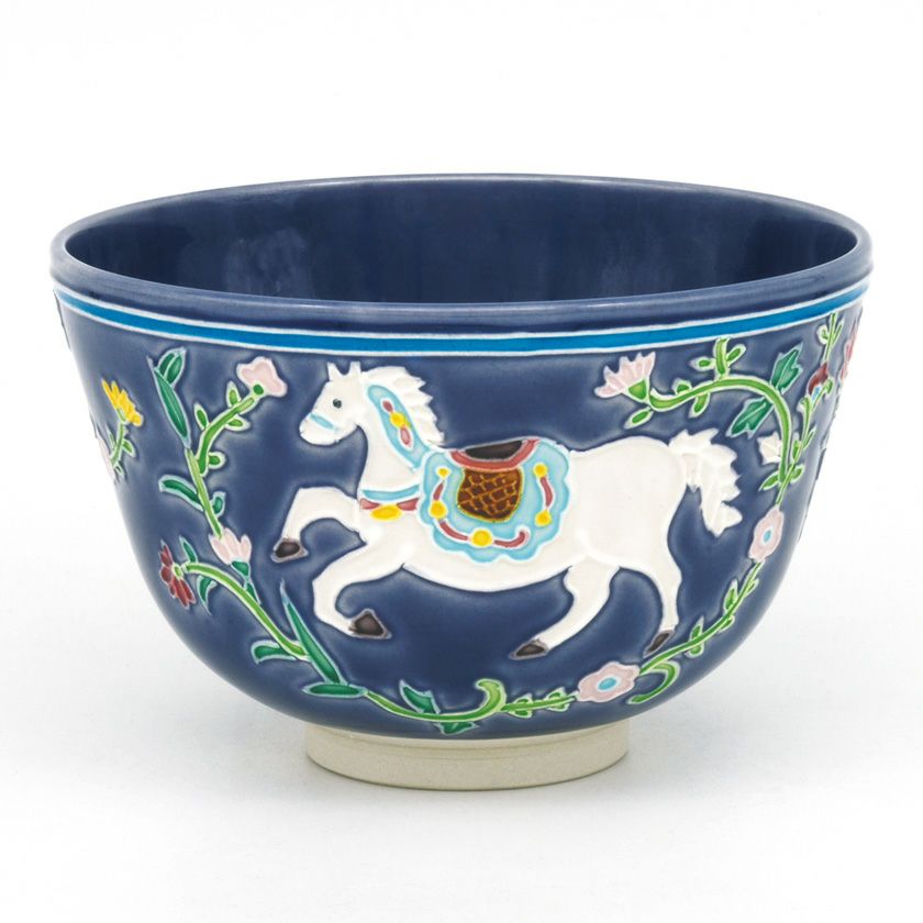 茶道具 抹茶茶碗（まっちゃちゃわん） 茶碗 紺紫交趾 白馬 中村 翠嵐